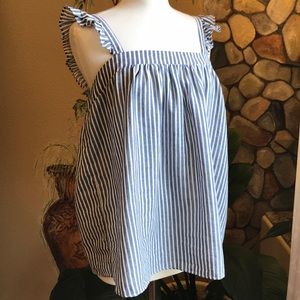 Old Navy Striped Ruffle Blue White Tank Top Large